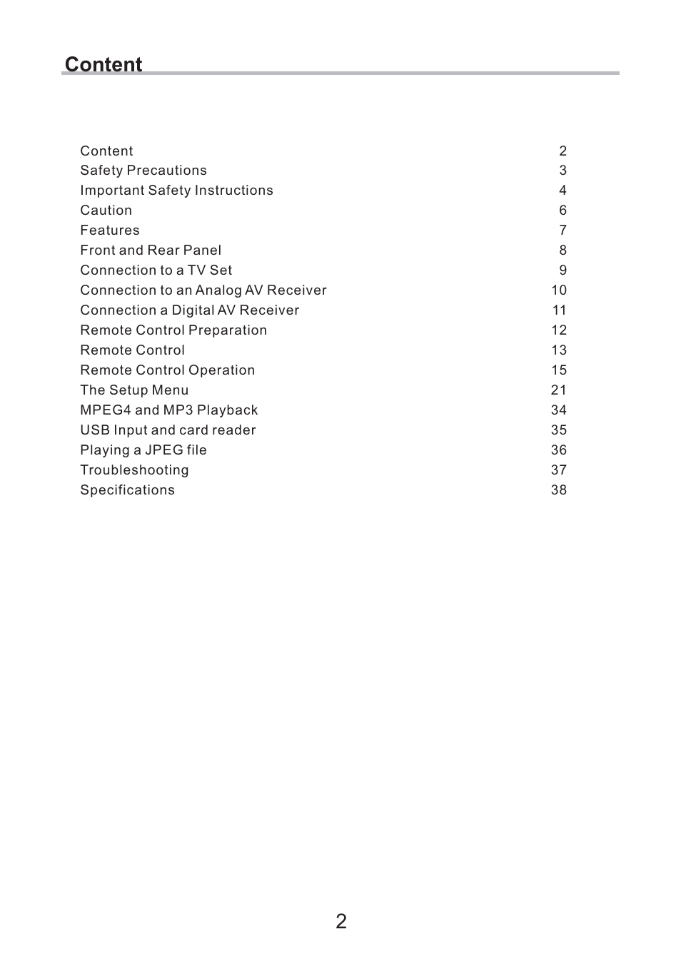 Content 2 | Eltax DV-252 User Manual | Page 2 / 40