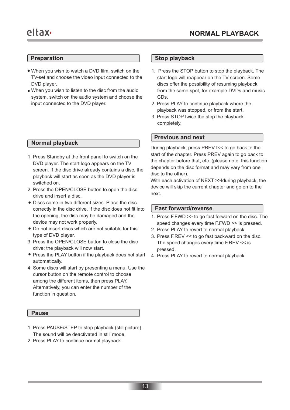 Normal playback | Eltax Millennium DV-300 DivX User Manual | Page 14 / 28