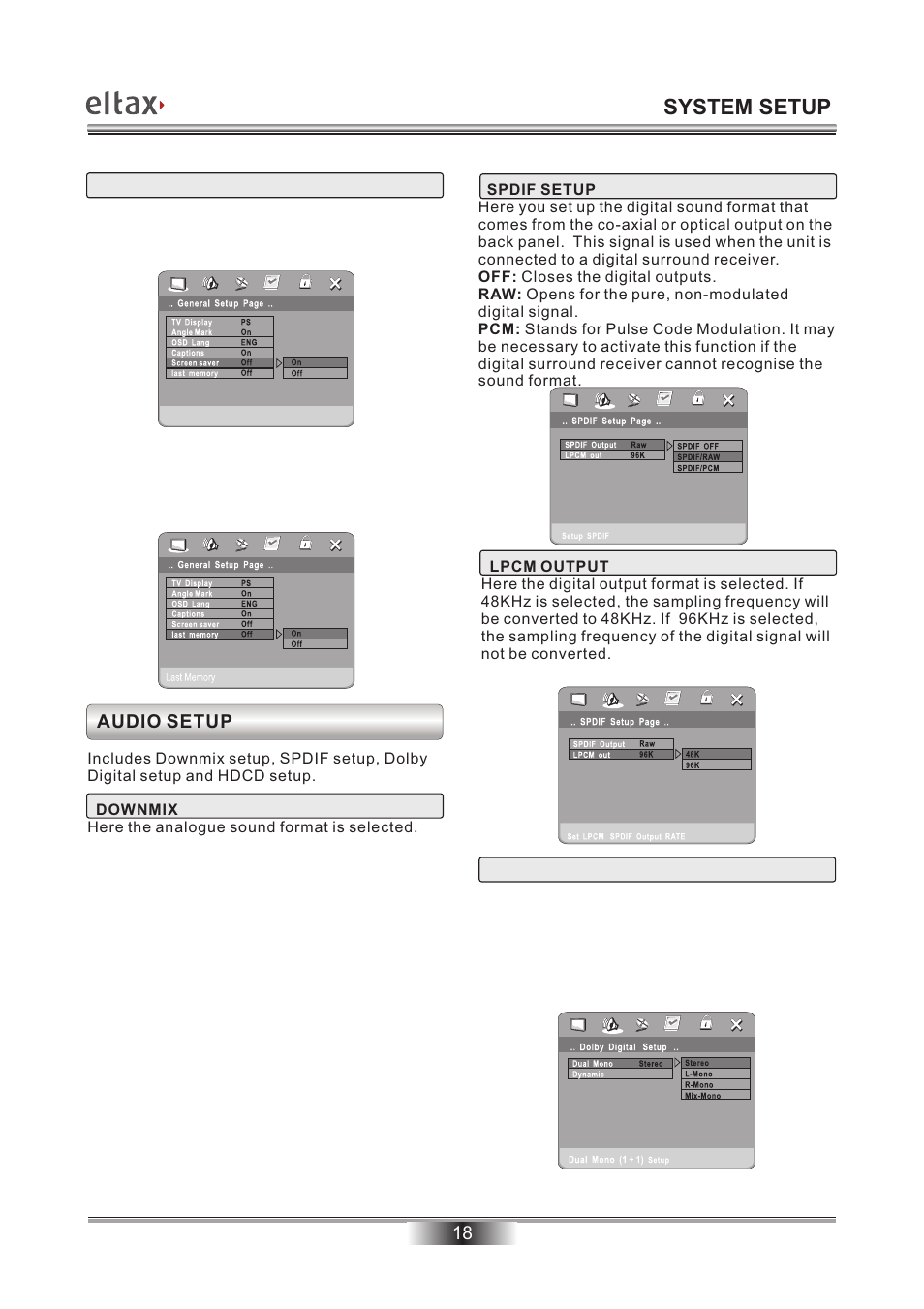 System setup | Eltax Millennium DV-300 DivX User Manual | Page 19 / 28