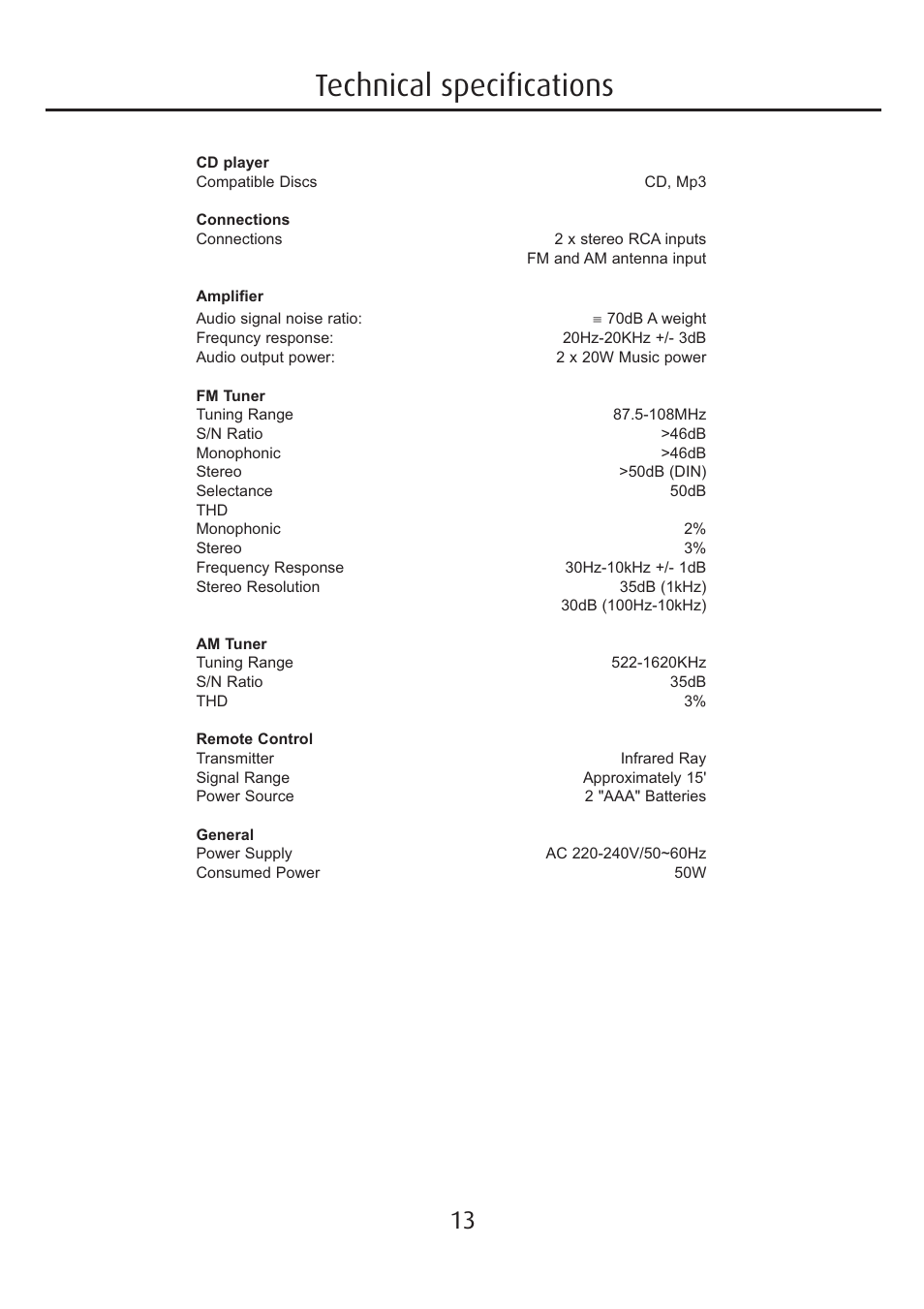 Technical specifications | Eltax Millennium Mini User Manual | Page 13 / 16