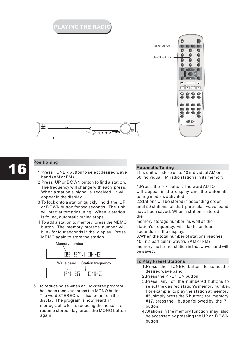 Playing the radio, No further station in that wave band will be saved | Eltax HT-153 User Manual | Page 16 / 32