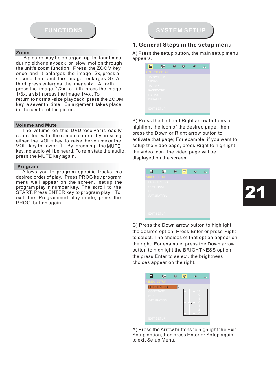 System setup functions, General steps in the setup menu | Eltax HT-153 User Manual | Page 21 / 32