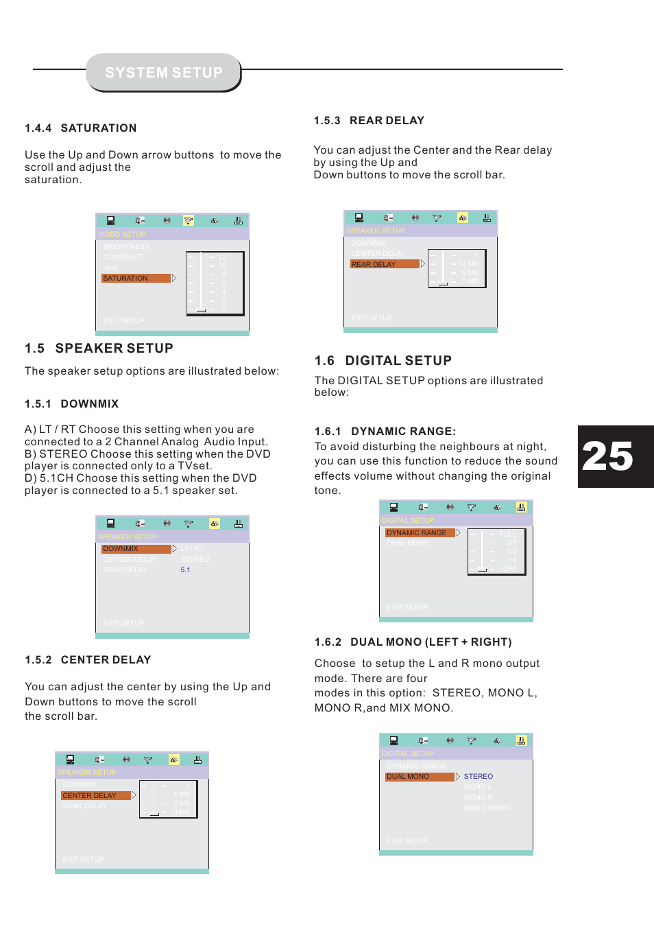 System setup, 5 speaker setup, 6 digital setup | Eltax HT-153 User Manual | Page 25 / 32