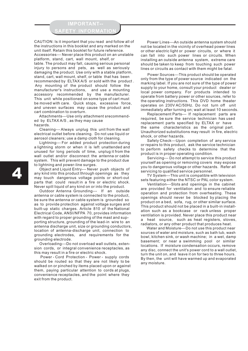 Important-- safety information | Eltax HT-153 User Manual | Page 4 / 32