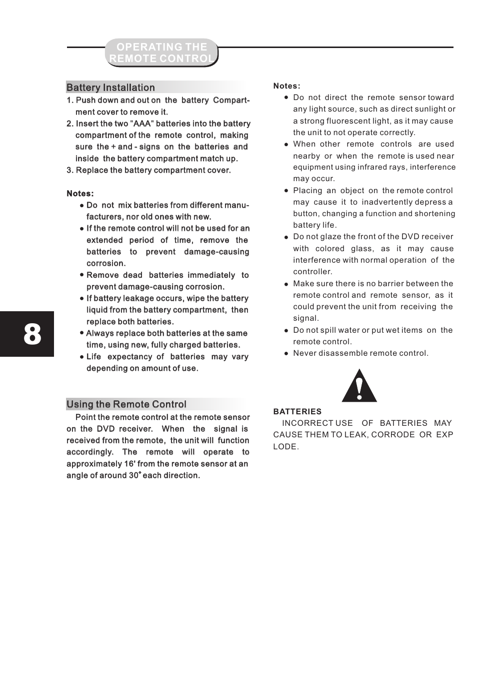 Operating the remote control | Eltax DR-109 User Manual | Page 10 / 32