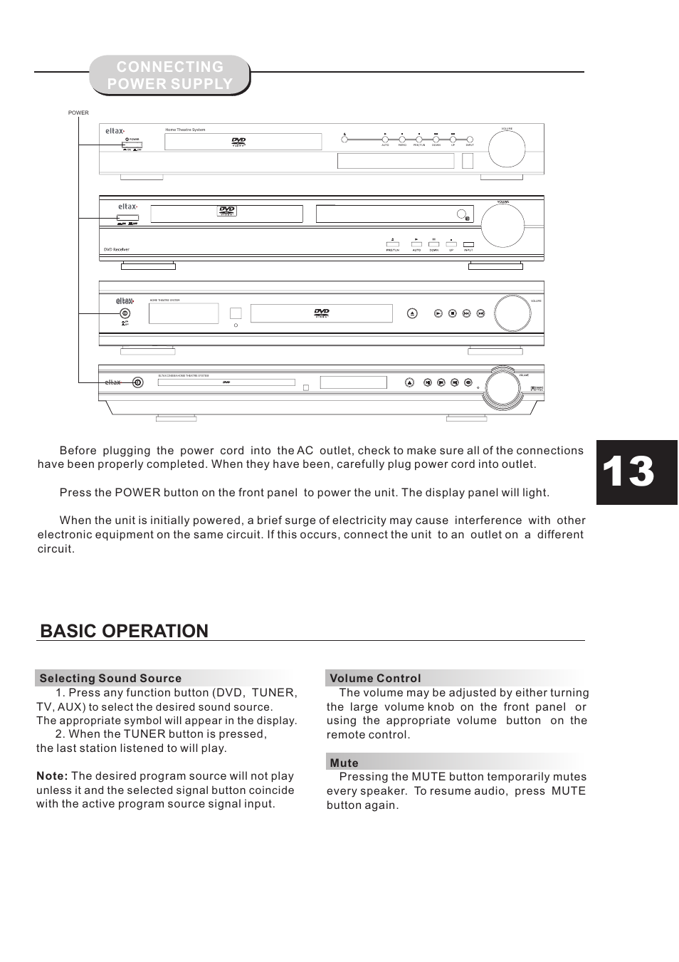 Basic operation, Connecting power supply | Eltax DR-109 User Manual | Page 15 / 32