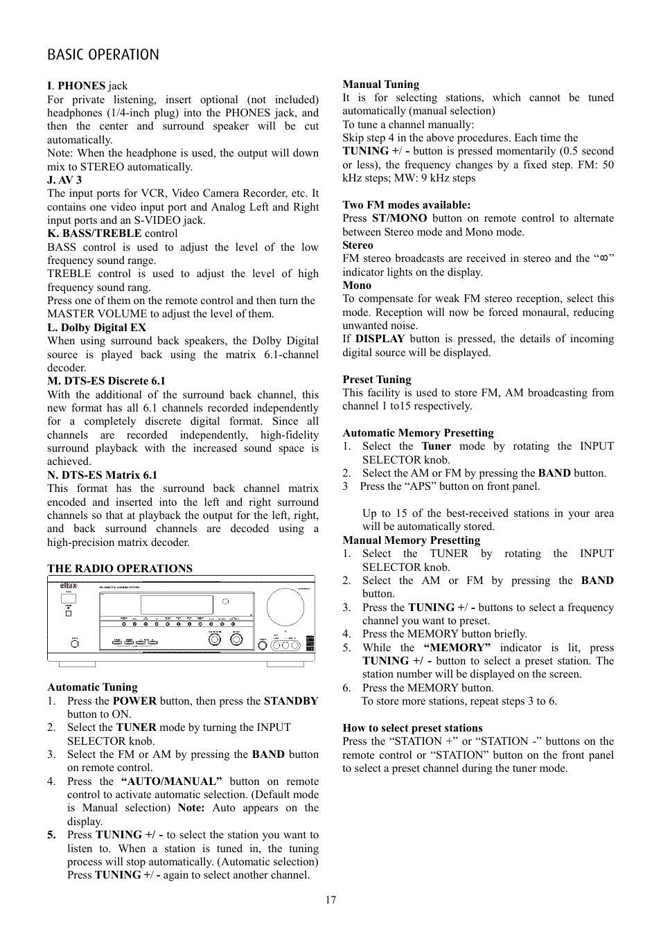 Basic operation | Eltax AVR-900 User Manual | Page 17 / 24