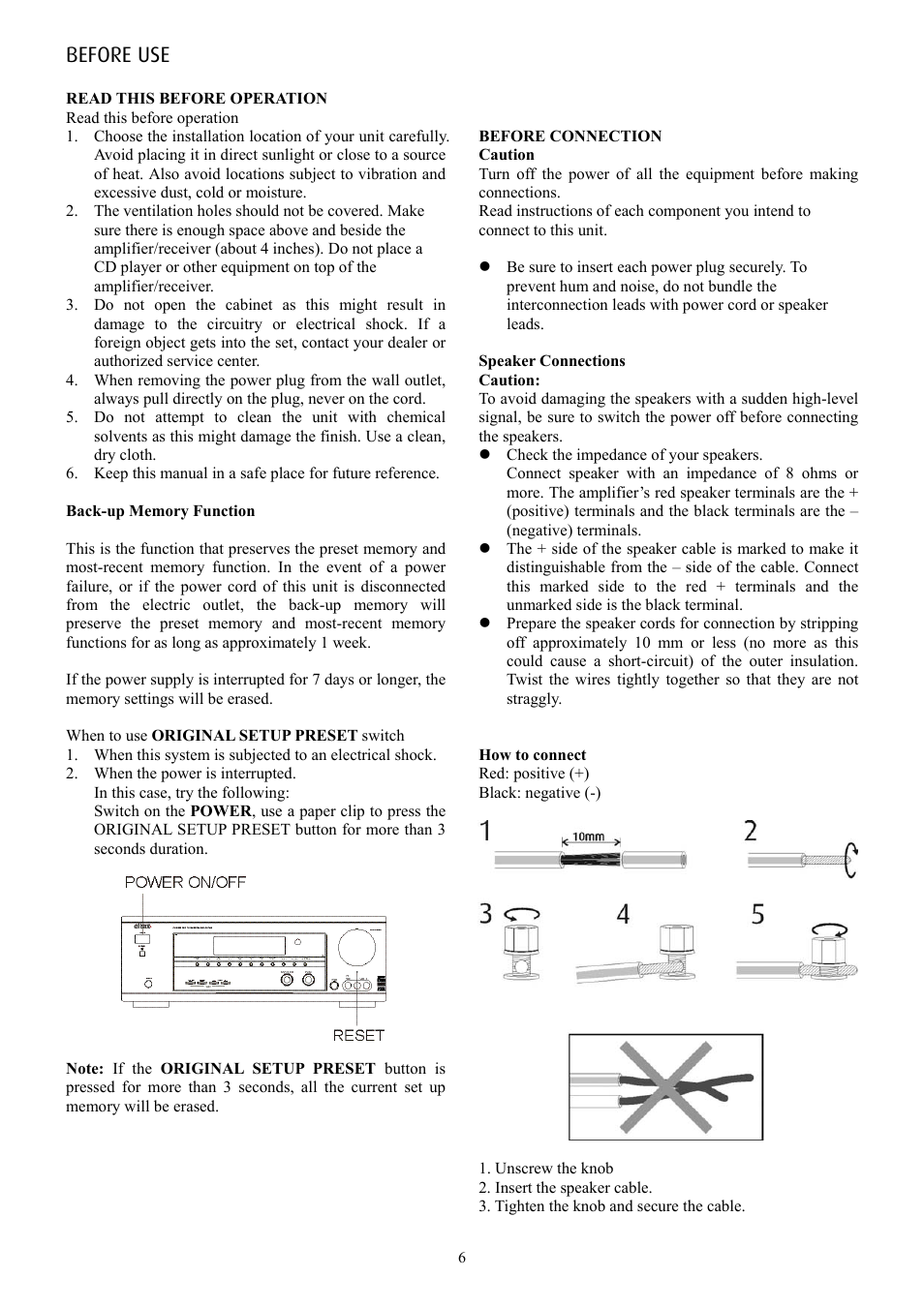 Before use | Eltax AVR-900 User Manual | Page 6 / 24