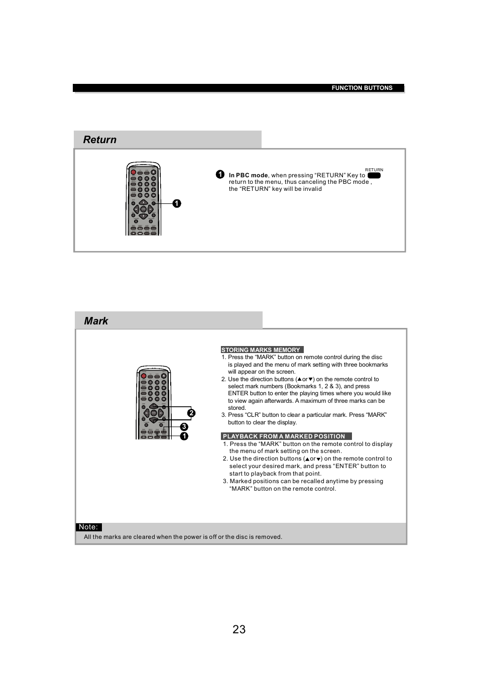 Return, Mark, Function buttons | Eltax DV-150 User Manual | Page 23 / 32