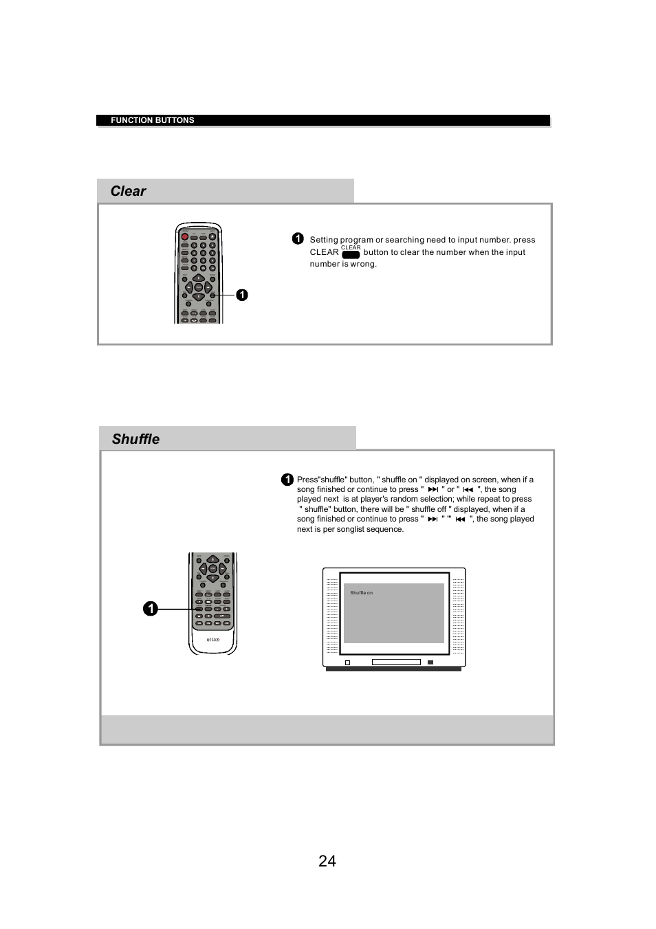 Clear, Shuffle, Function buttons | Eltax DV-150 User Manual | Page 24 / 32