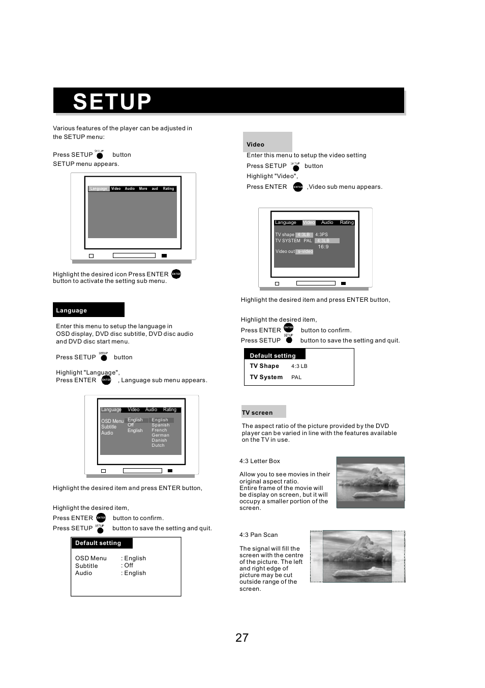 Setup | Eltax DV-150 User Manual | Page 27 / 32