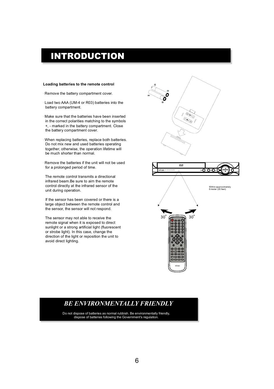 Introduction, Be environmentally friendly, The remote control | Eltax DV-150 User Manual | Page 6 / 32