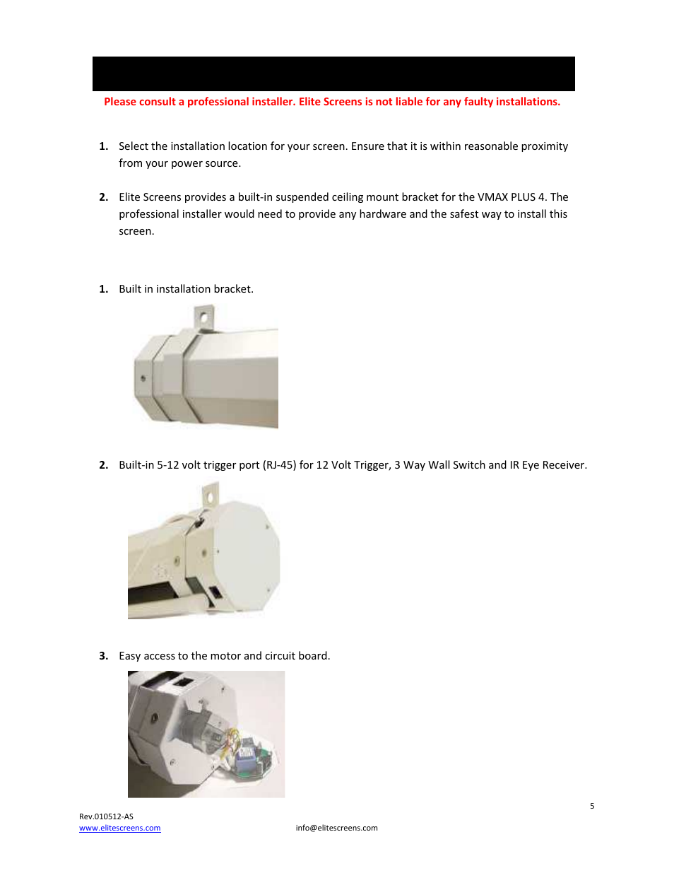 Installation instructions | Elite Screens Vmax Plus 4 User Manual | Page 5 / 9