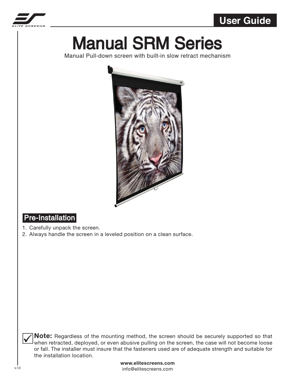 Elite Screens M84NWV-SRM User Manual | 8 pages