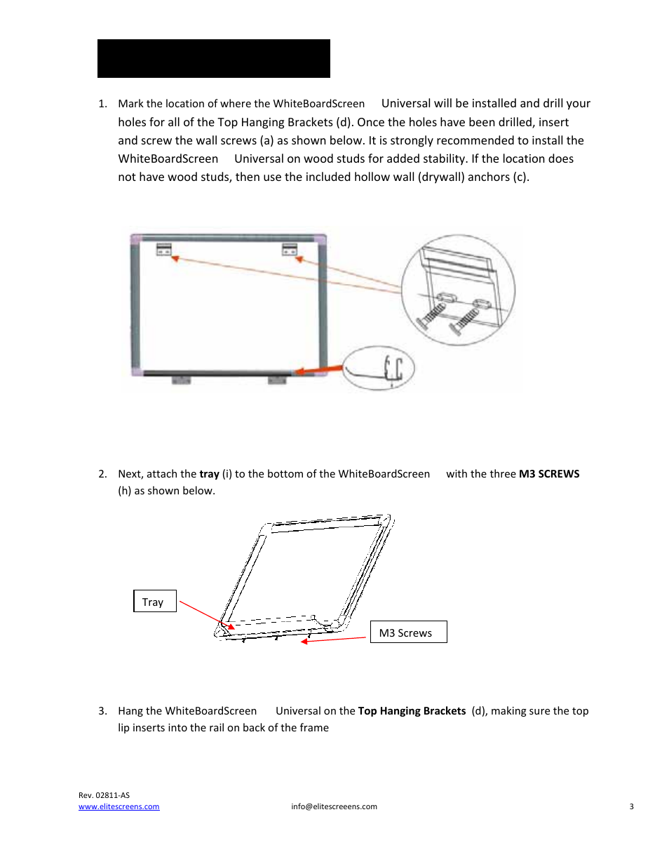 Installation | Elite Screens Universal User Manual | Page 3 / 8