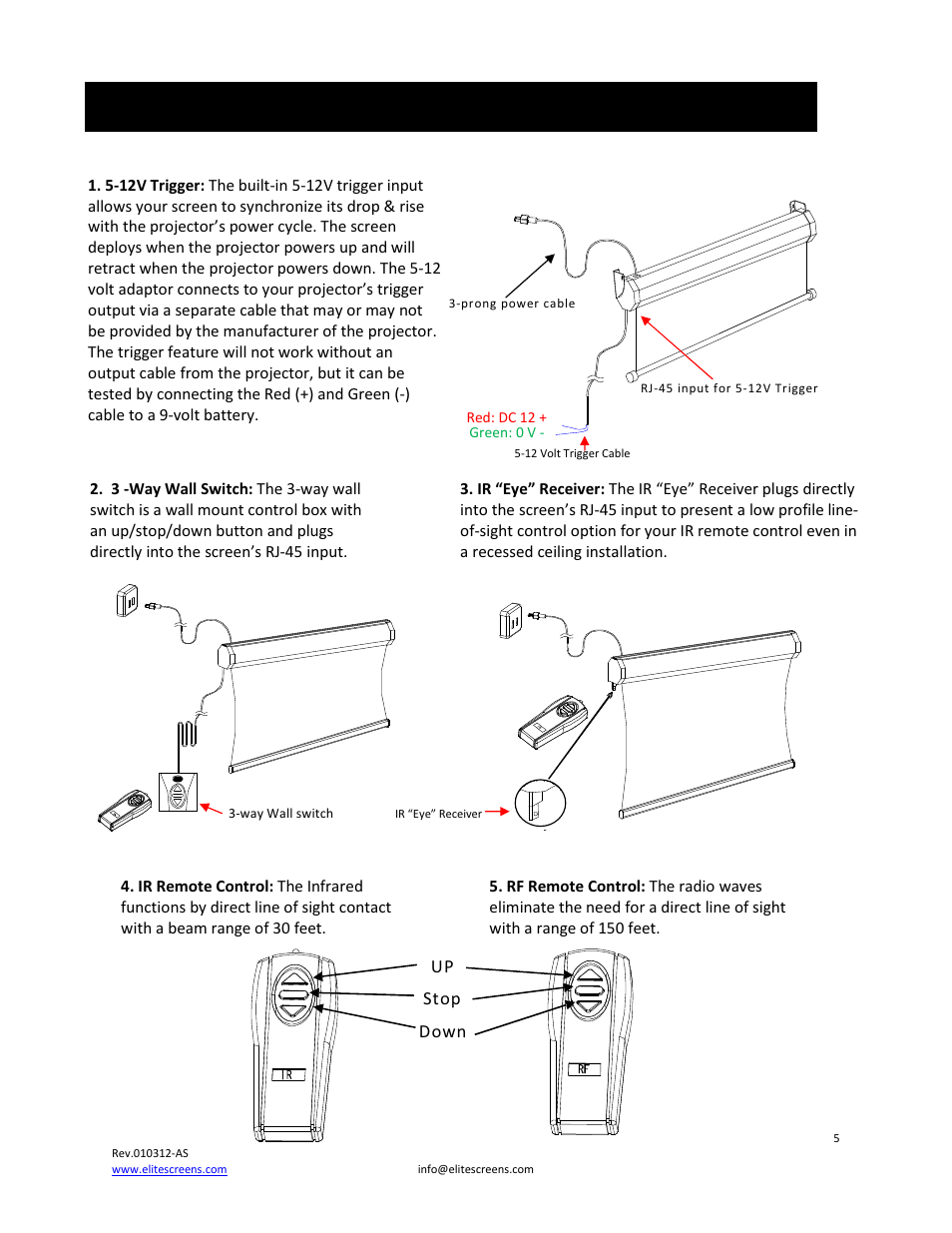 Control system for vmax 2 series, Stop, Down | Elite Screens VMAX2 User Manual | Page 5 / 10