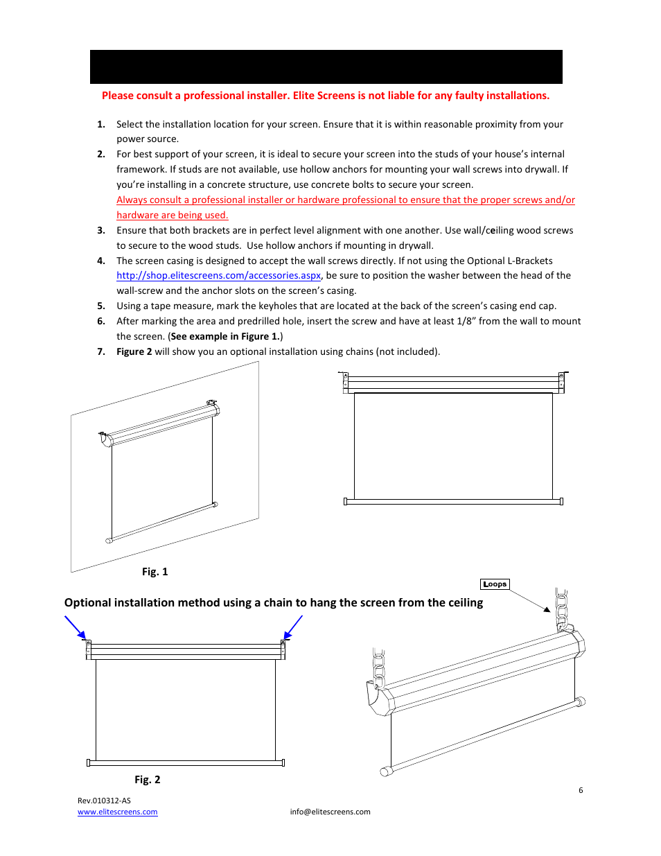 Installation instructions | Elite Screens VMAX2 User Manual | Page 6 / 10