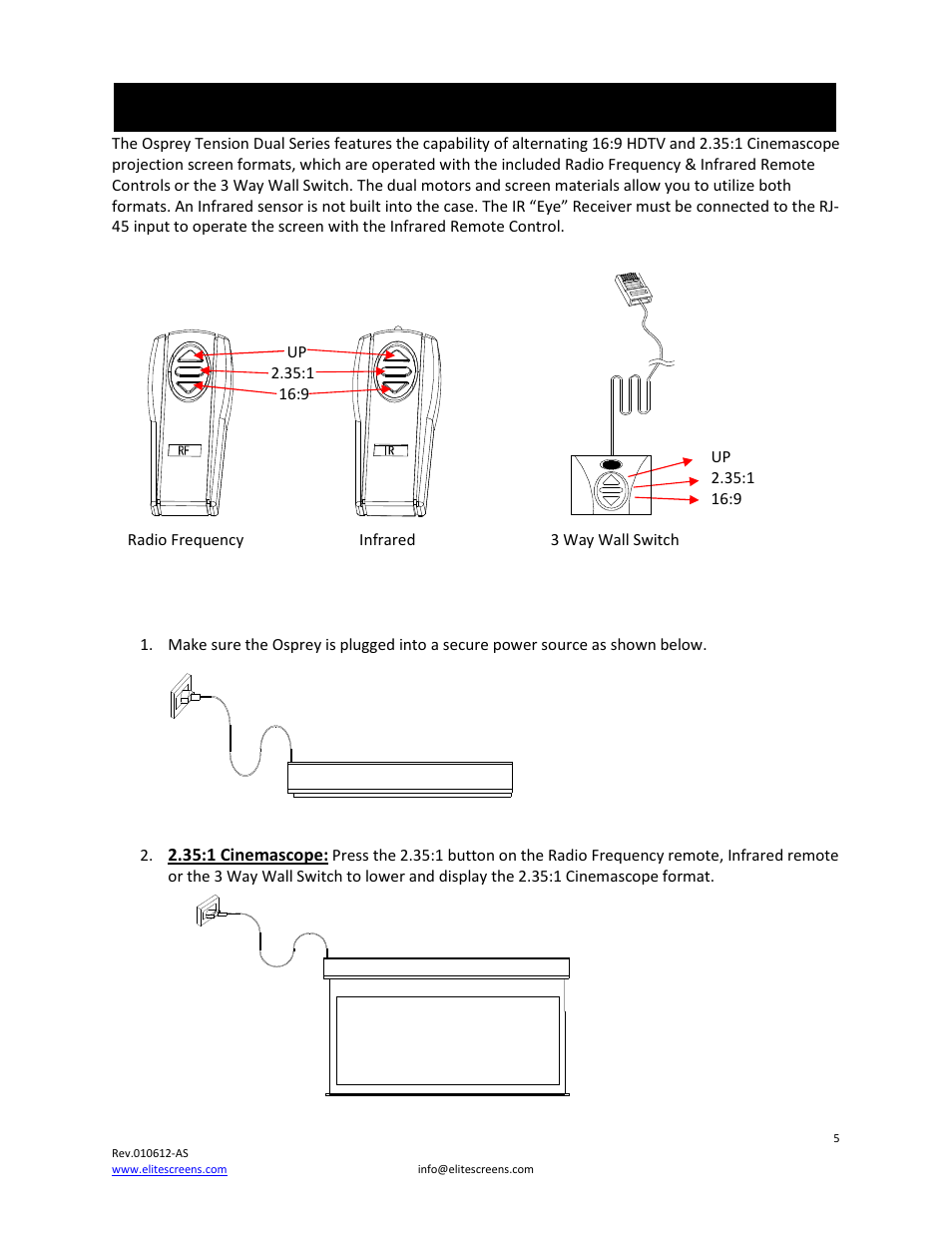Control system for osprey tension dual series | Elite Screens Osprey Tension User Manual | Page 5 / 11