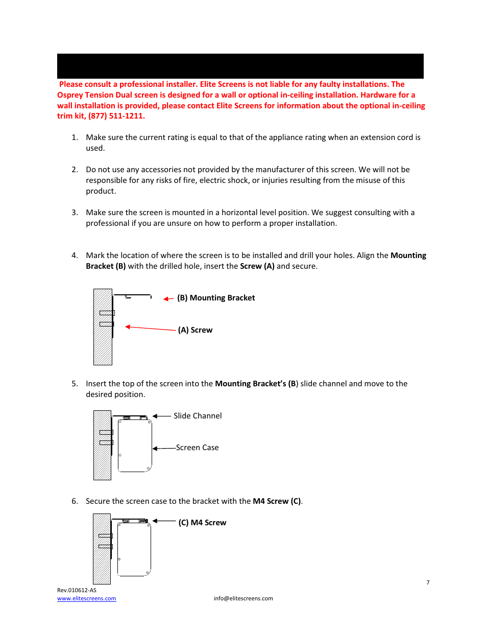 Installation instructions | Elite Screens Osprey Tension User Manual | Page 7 / 11