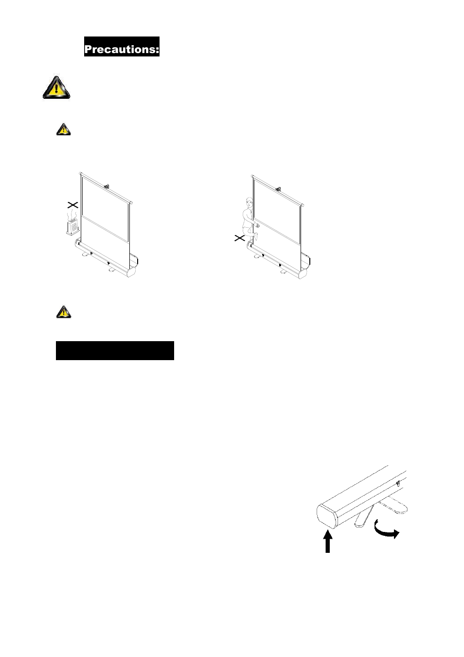 Setting up the screen, Precautions | Elite Screens exCinema User Manual | Page 3 / 10