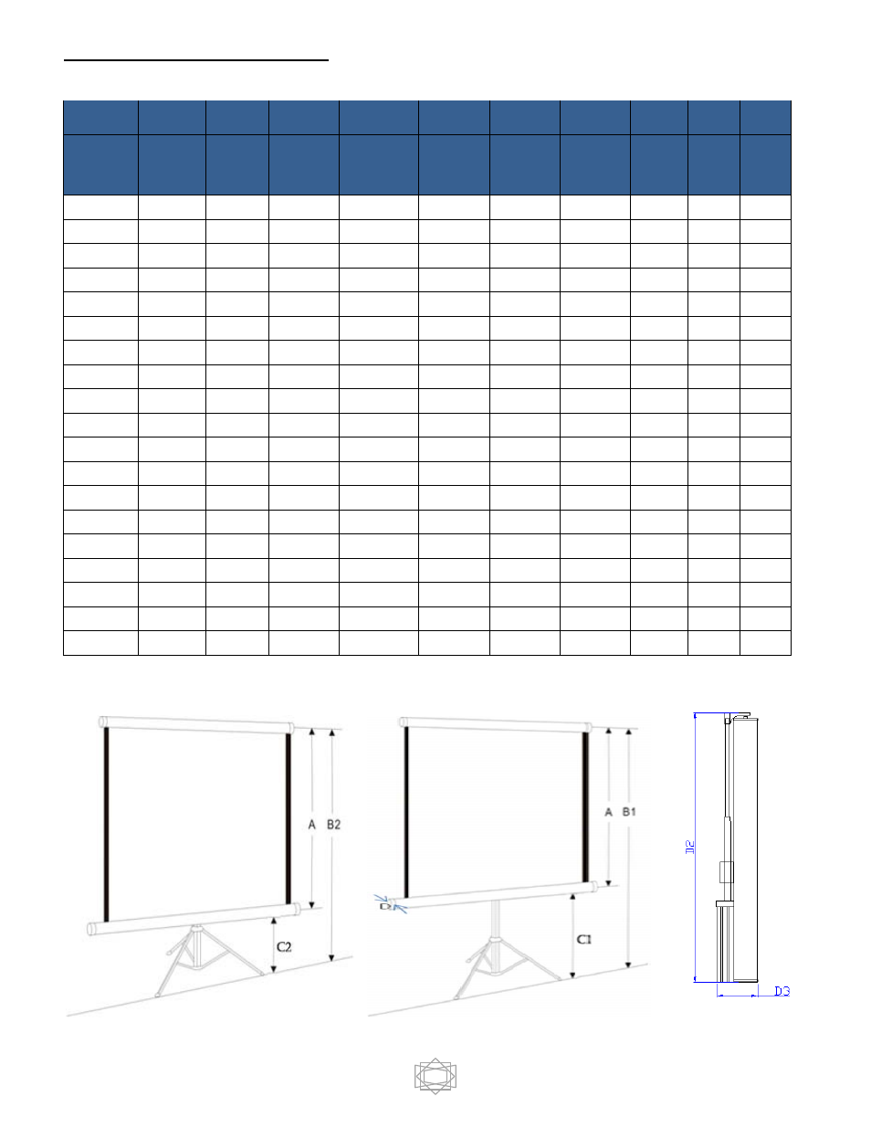 Tripod series dimension table | Elite Screens Elite Tripod User Manual | Page 5 / 7
