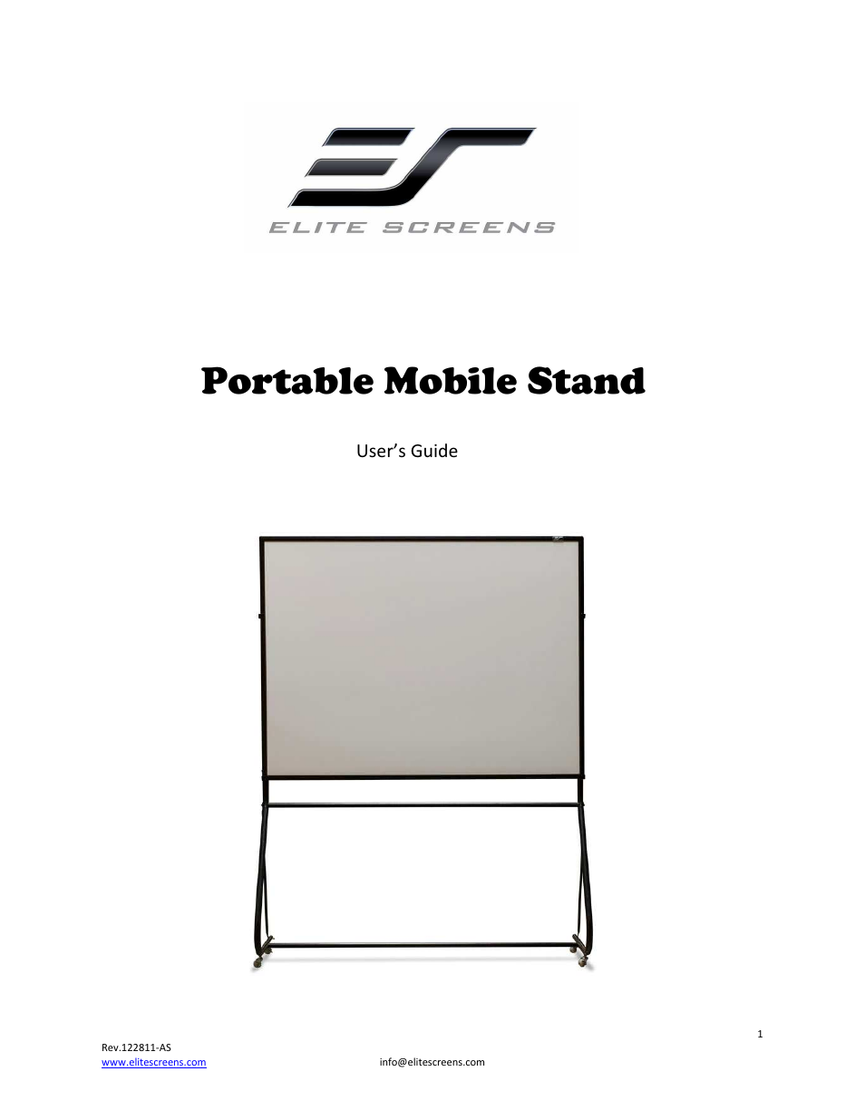 Elite Screens Portable Mobile Stand User Manual | 8 pages