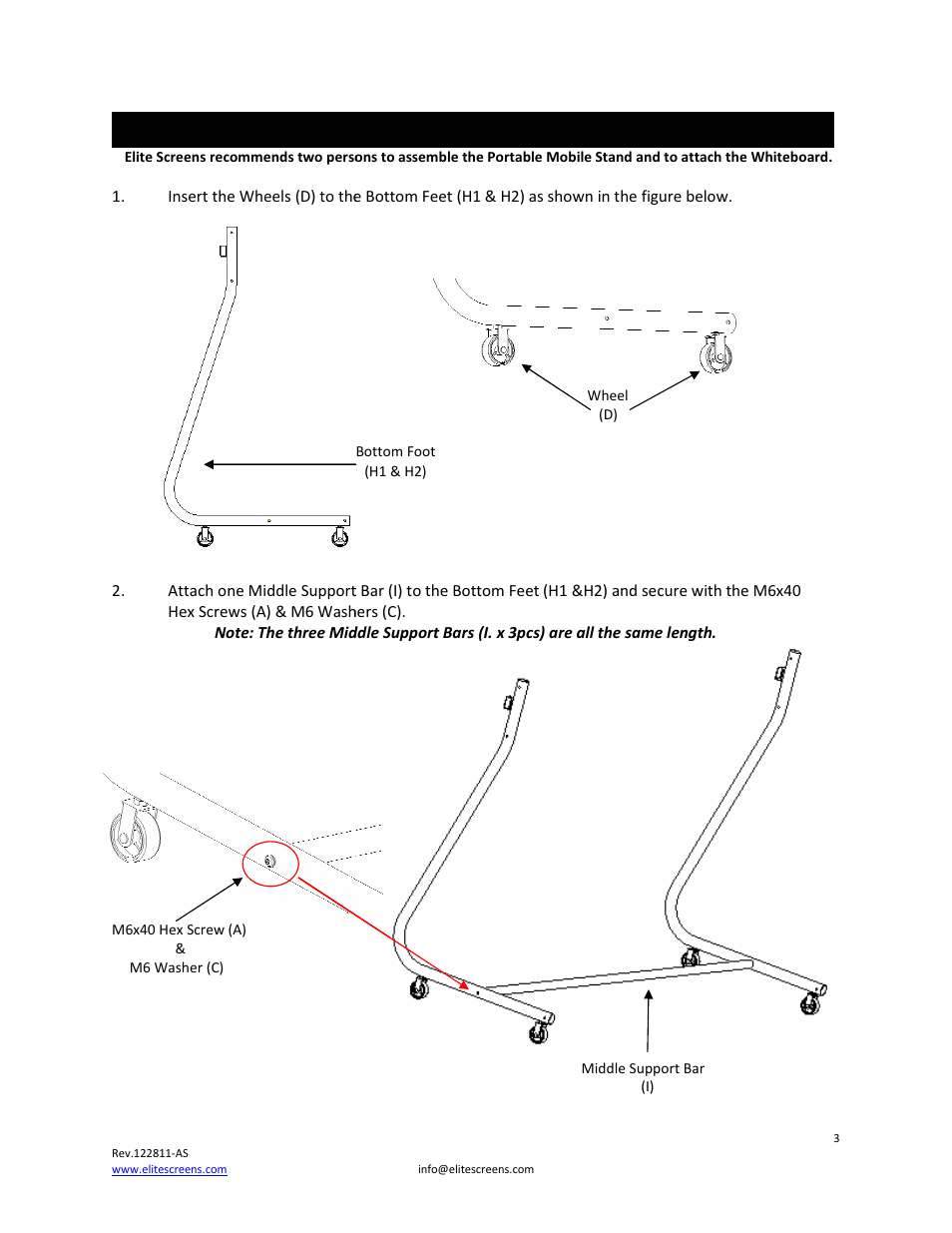 Installation instructions | Elite Screens Portable Mobile Stand User Manual | Page 3 / 8