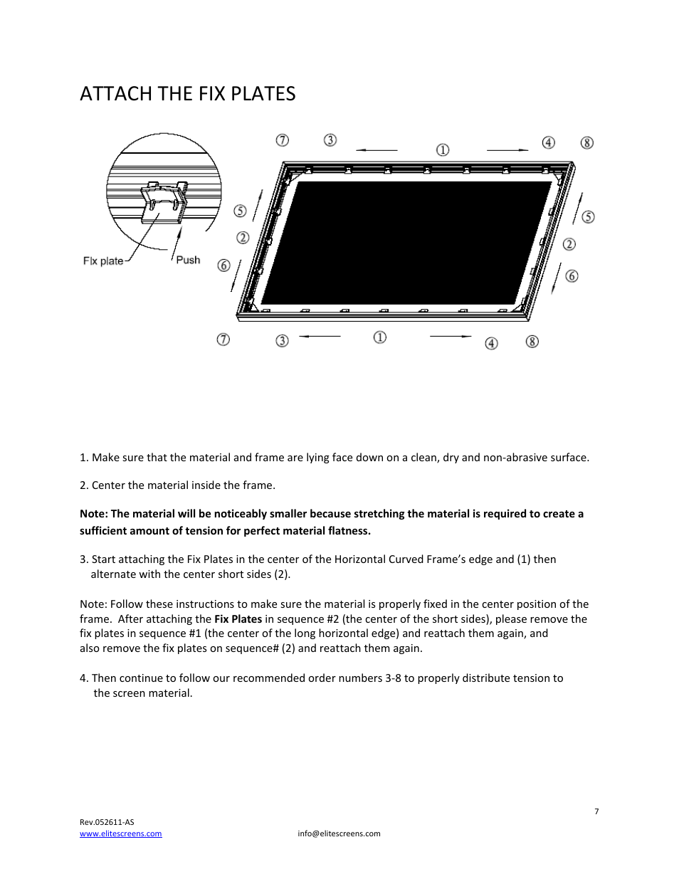 Attach the fix plates | Elite Screens 052611AS User Manual | Page 7 / 14