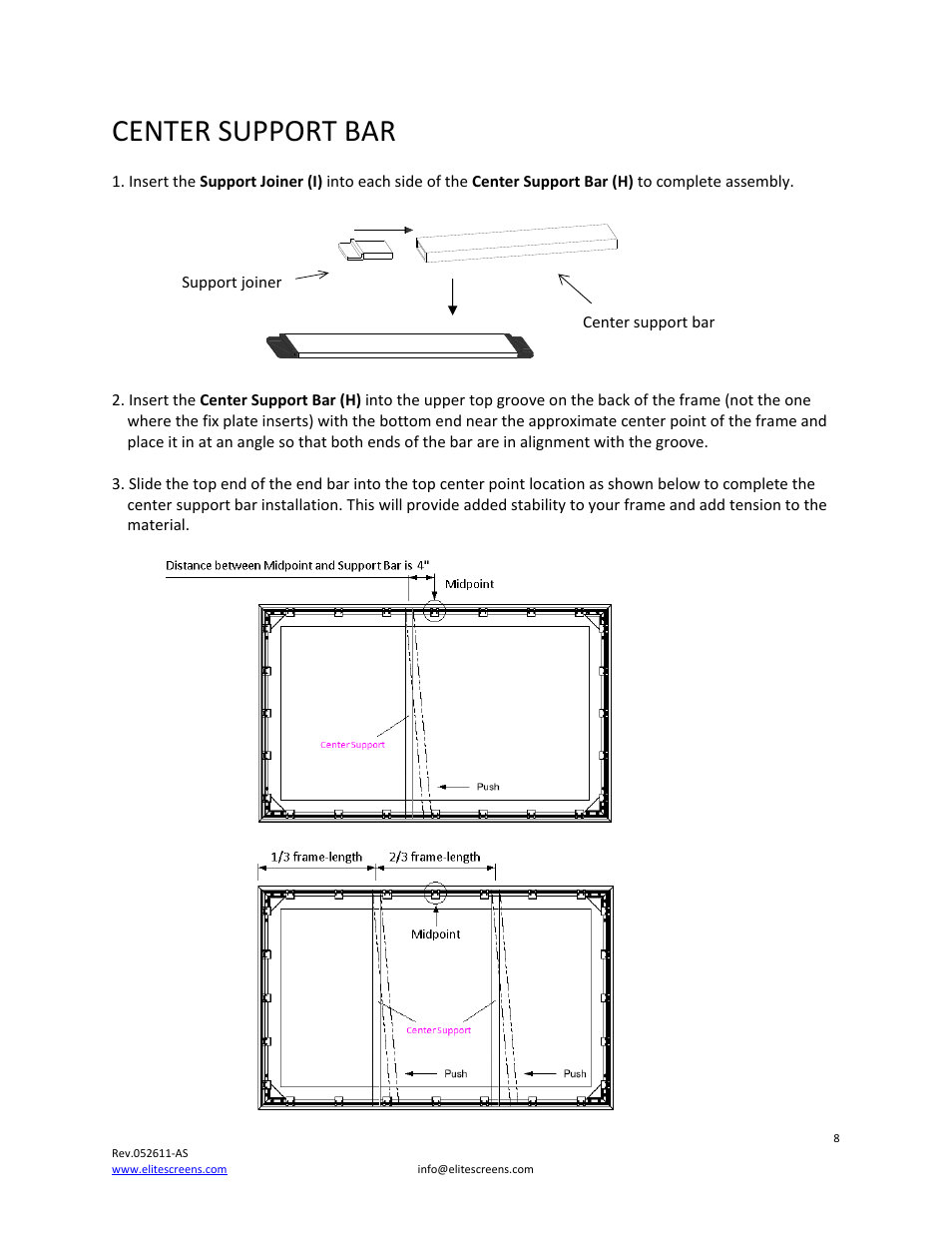 Center support bar | Elite Screens 052611AS User Manual | Page 8 / 14