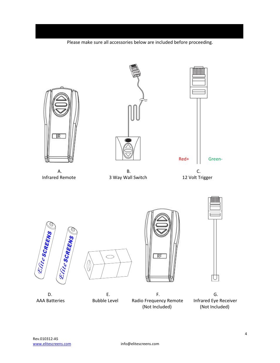Accessories for spectrum series | Elite Screens Spectrum User Manual | Page 4 / 10