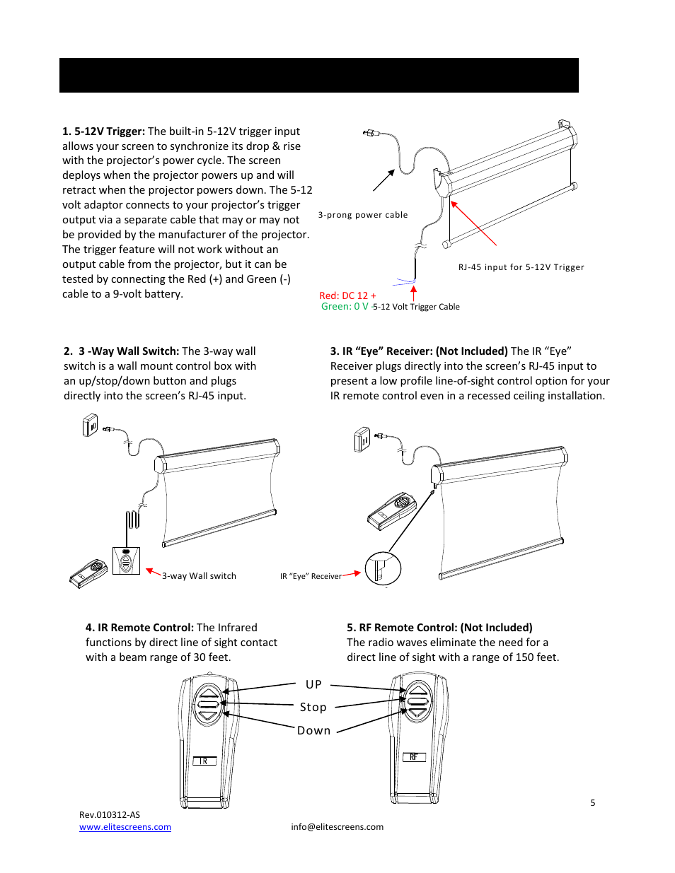 Control system for spectrum series | Elite Screens Spectrum User Manual | Page 5 / 10