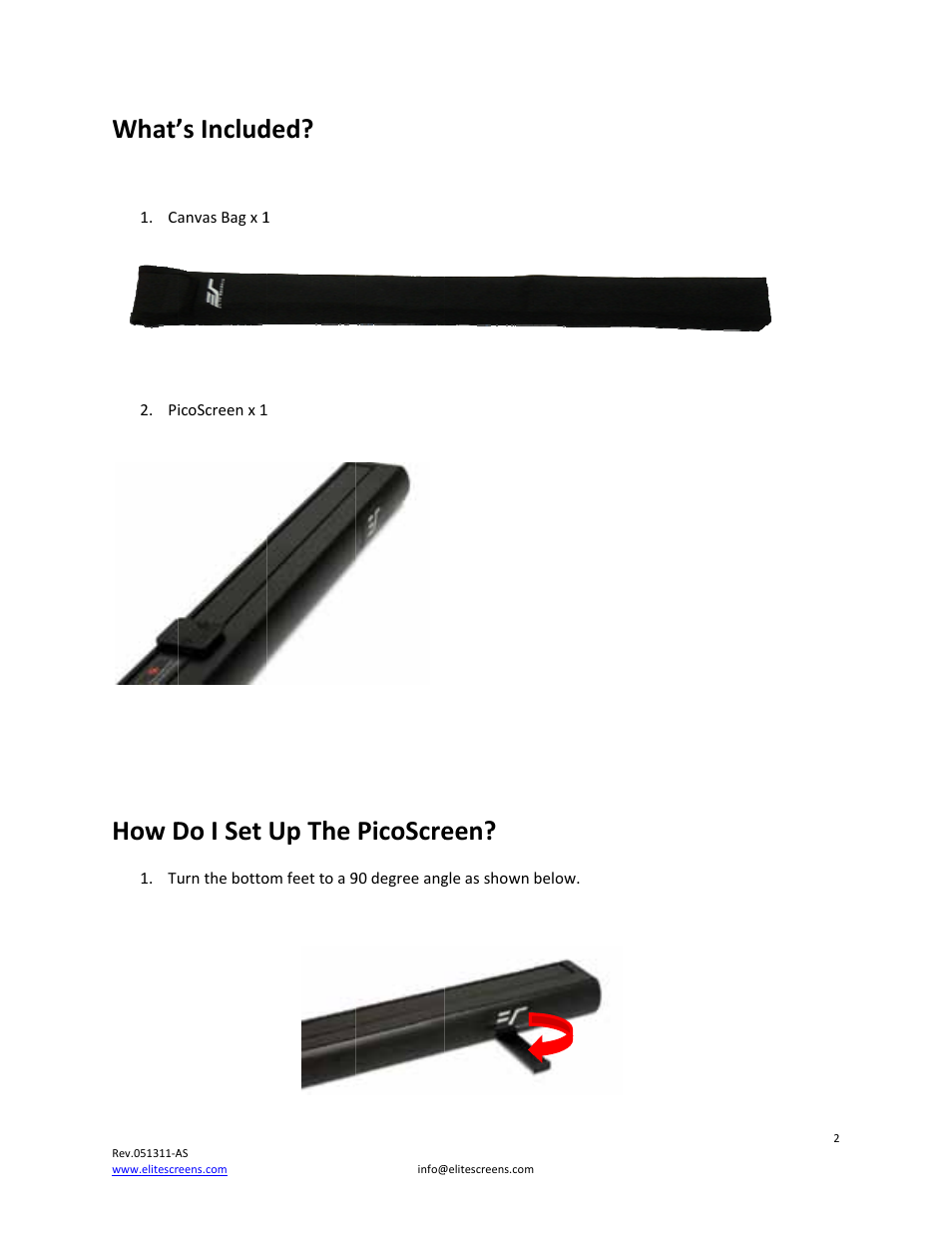 What, How d, S includ | Do i set, Up the, Picoscre | Elite Screens Pico Screen User Manual | Page 2 / 6