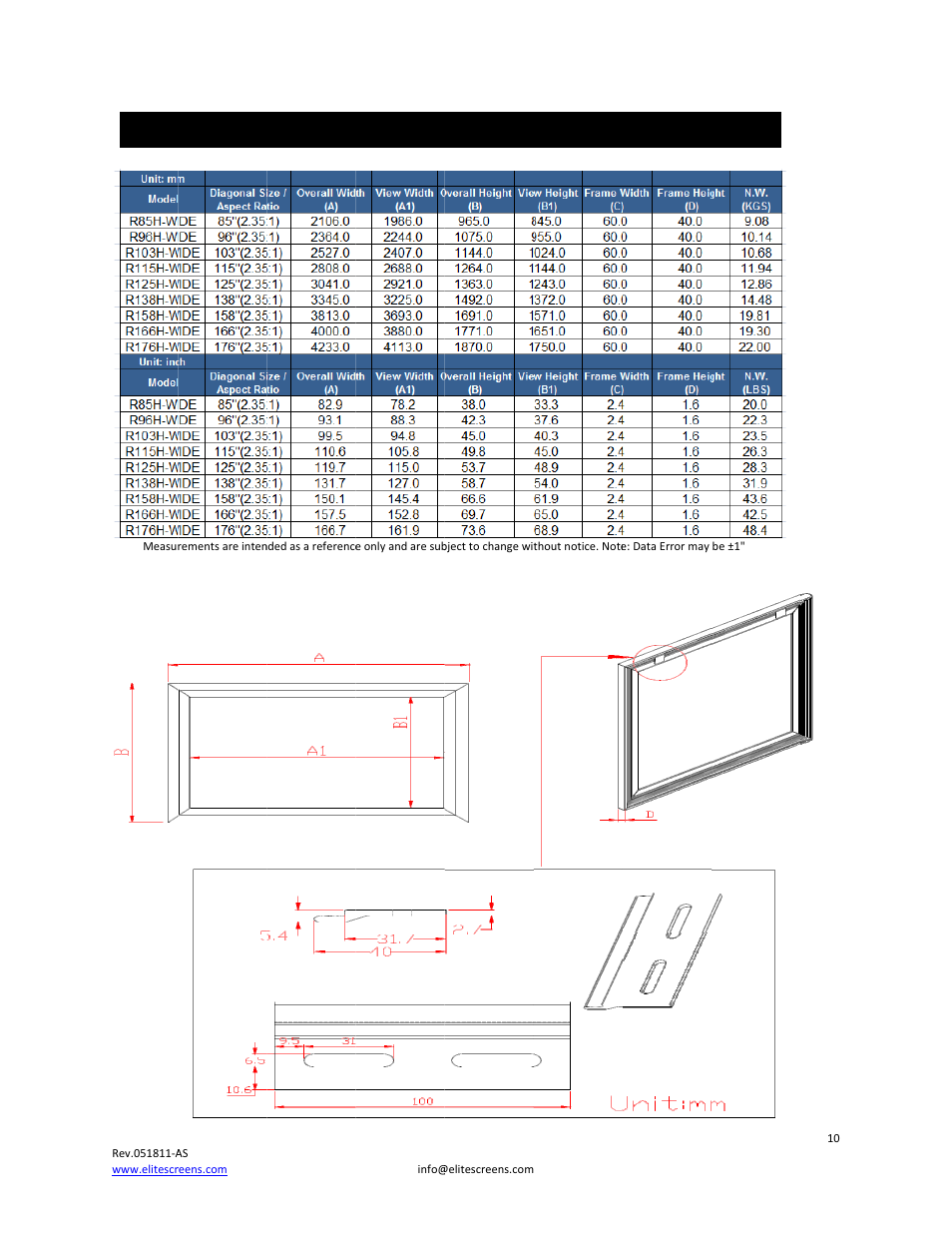 Cinema, A235 di, Imensio | On table | Elite Screens 235 User Manual | Page 10 / 12