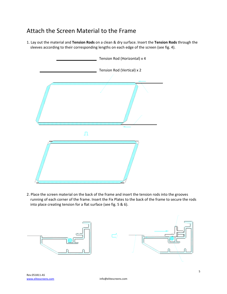 Attach the screen material to the frame, Fig.5) | Elite Screens 235 User Manual | Page 5 / 12
