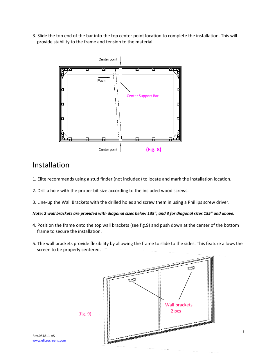 Installation | Elite Screens 235 User Manual | Page 8 / 12