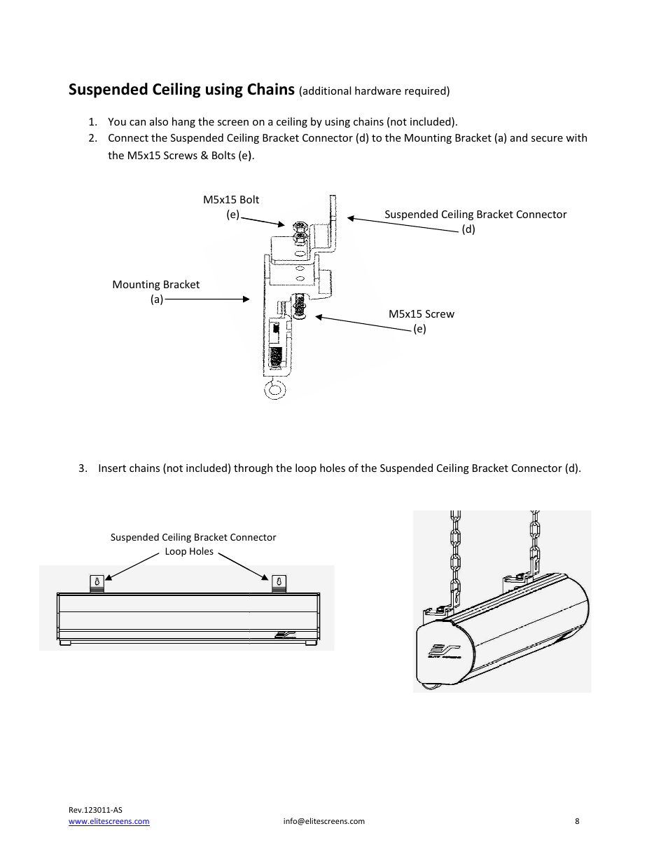 Suspended ceiling using chains | Elite Screens PowerMax User Manual | Page 8 / 16