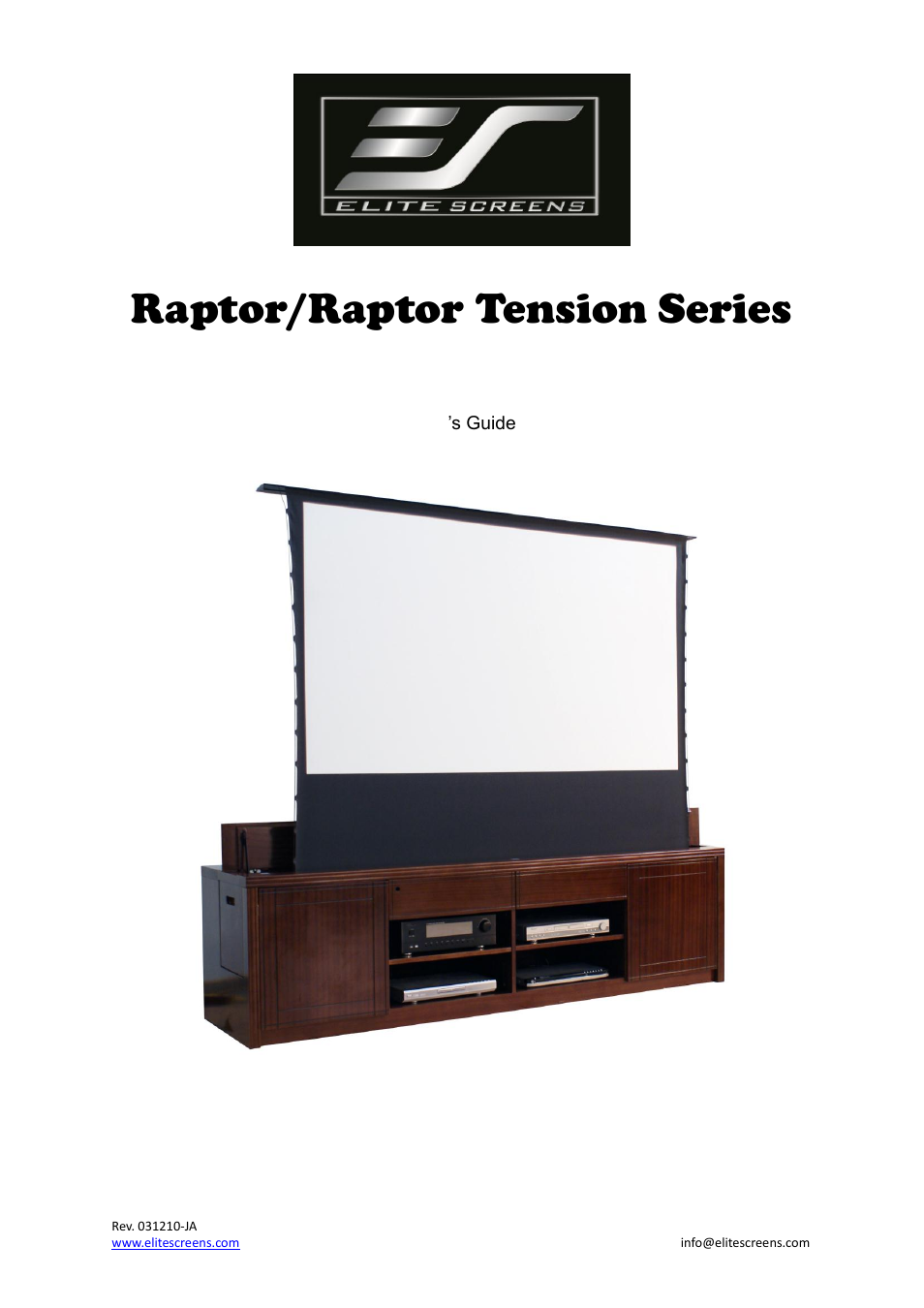 Elite Screens Raptor/Raptor Tension User Manual | 12 pages
