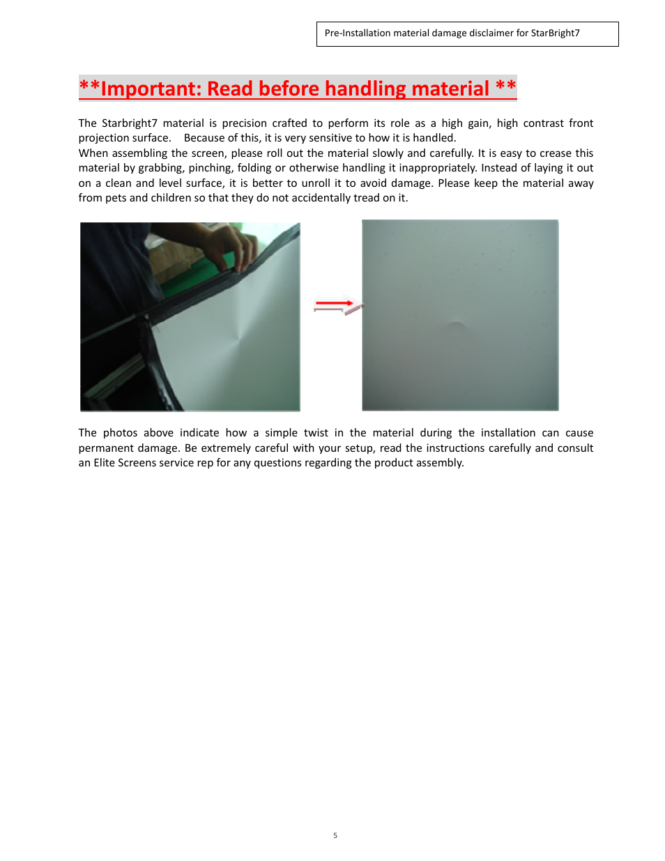 Important: read before handling material | Elite Screens 091709JA User Manual | Page 6 / 13
