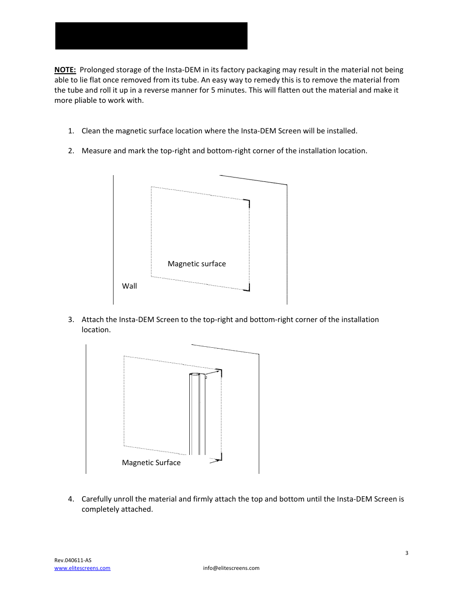 Installation | Elite Screens Insta-DEM User Manual | Page 3 / 6