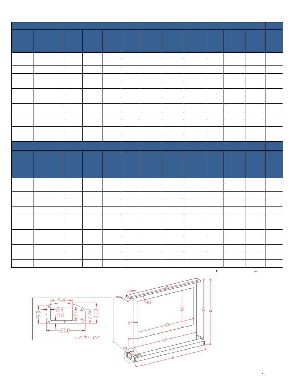 Kestrel series dimensions table | Elite Screens 062310-JA User Manual | Page 5 / 8