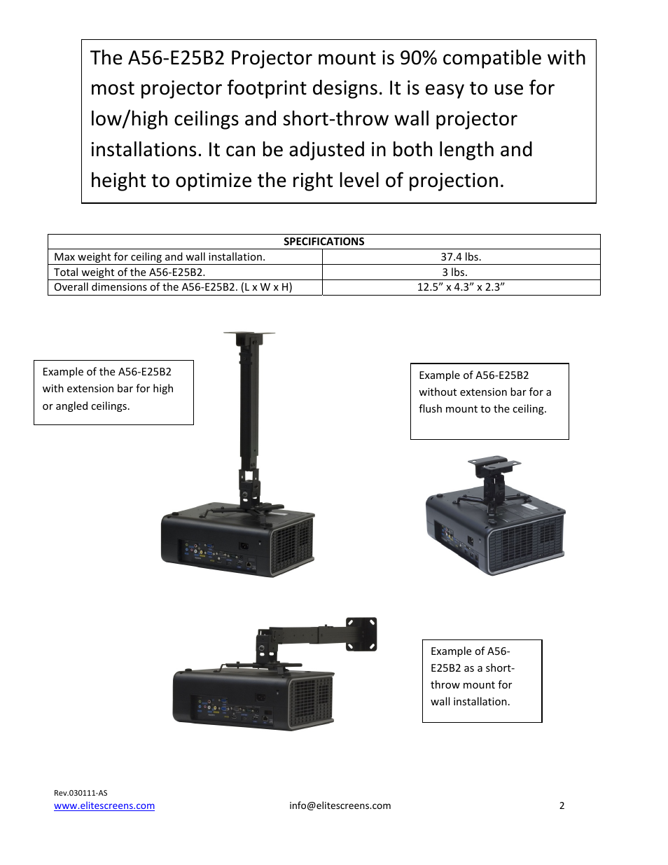 Elite Screens A56-E25B2 User Manual | Page 2 / 7