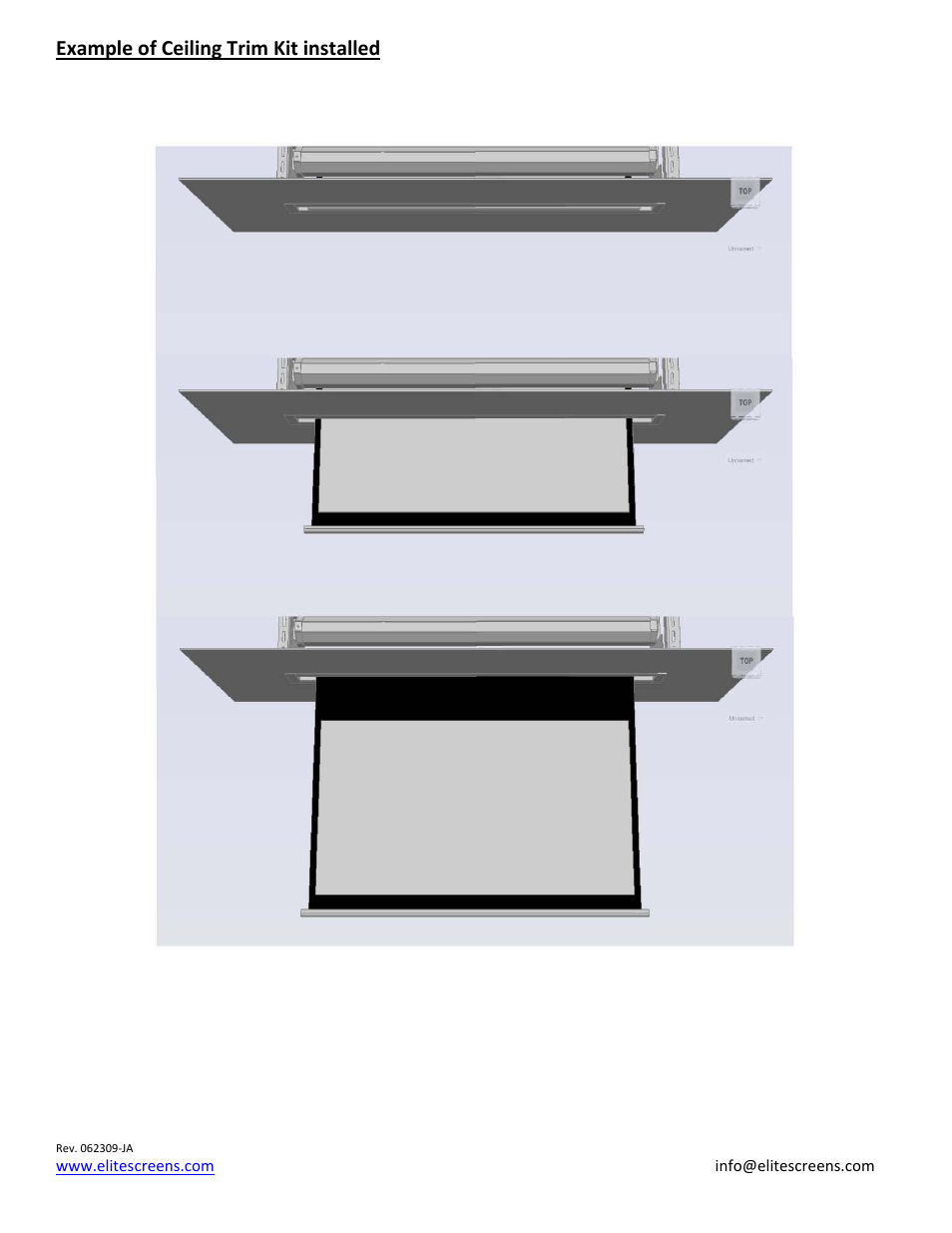 Example of ceiling trim kit installed | Elite Screens HQ7160 User Manual | Page 5 / 8