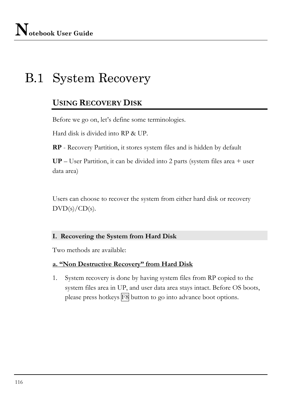 B.1 system recovery, Using recovery disk | Everex VA4103 User Manual | Page 116 / 140