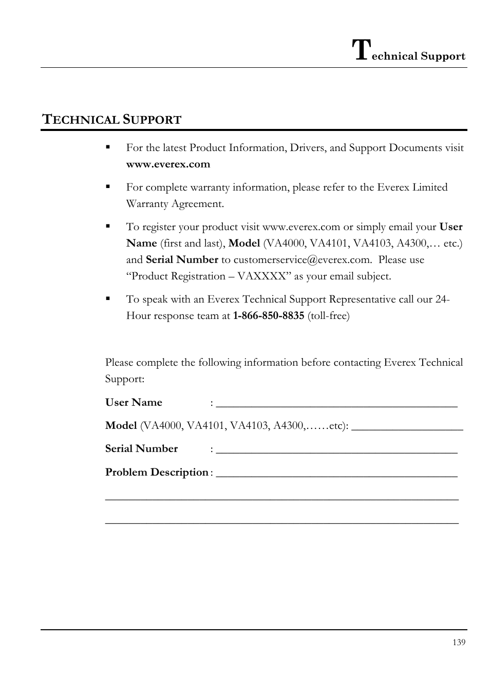 Technical support | Everex VA4103 User Manual | Page 139 / 140