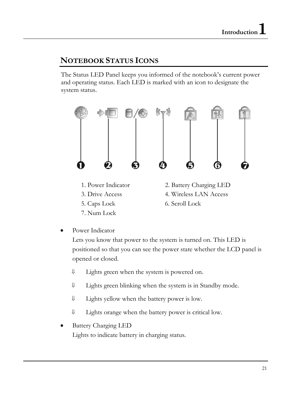 Notebook status icons | Everex VA4103 User Manual | Page 21 / 140