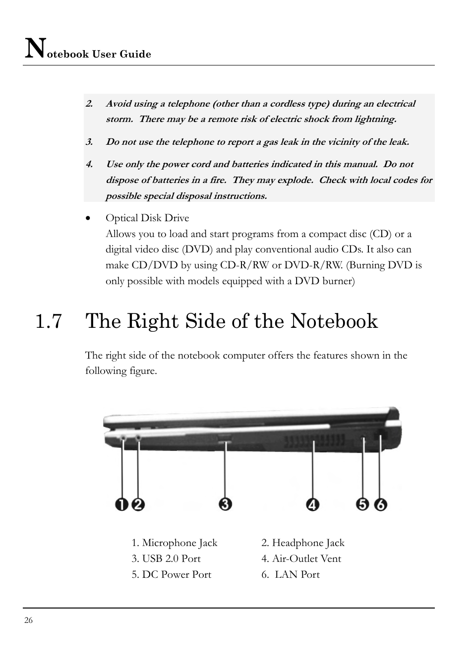7 the right side of the notebook | Everex VA4103 User Manual | Page 26 / 140