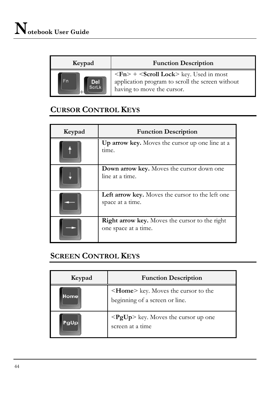 Cursor control keys, Screen control keys | Everex VA4103 User Manual | Page 44 / 140