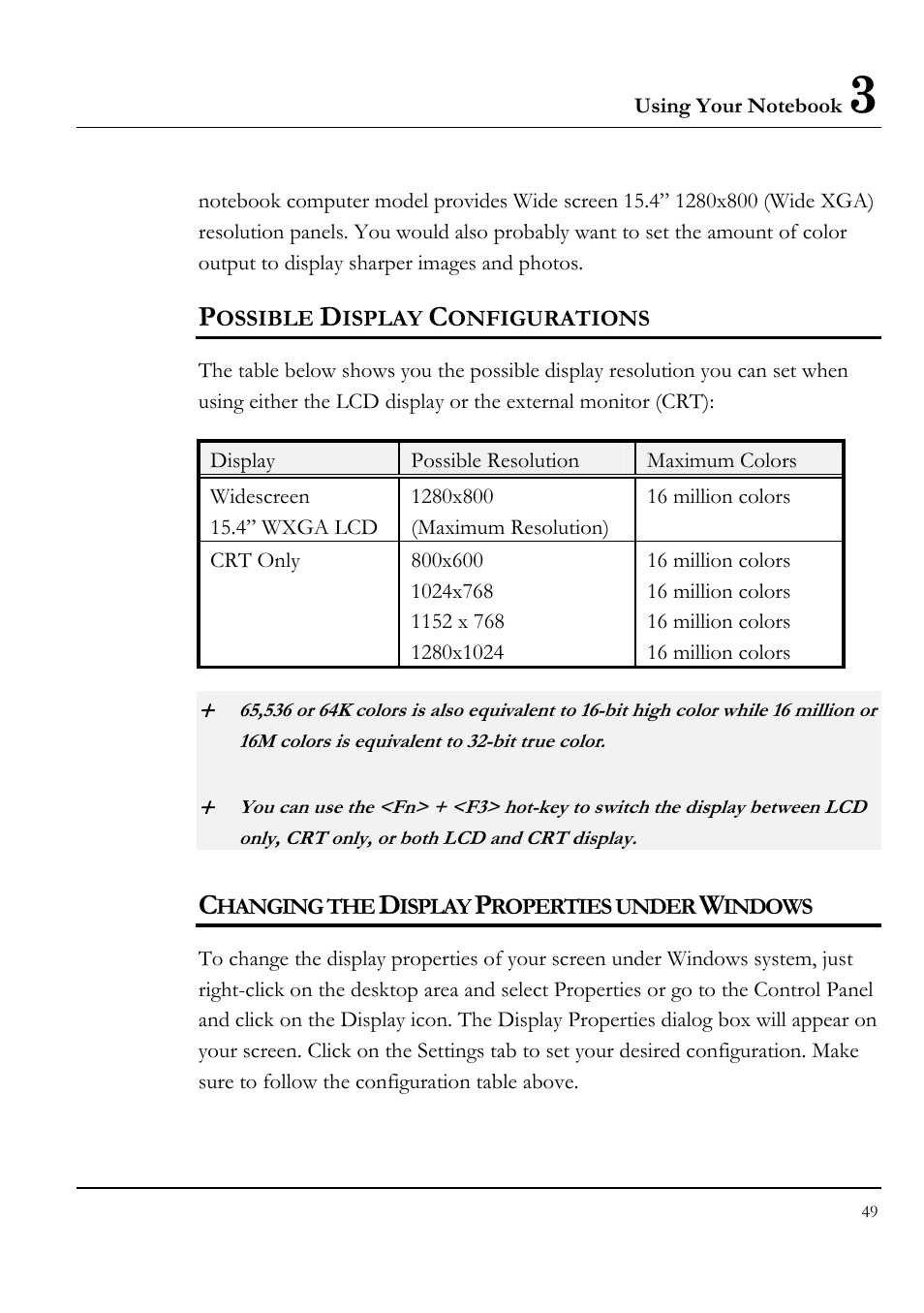 Possible display configurations, Changing the display properties under windows | Everex VA4103 User Manual | Page 49 / 140