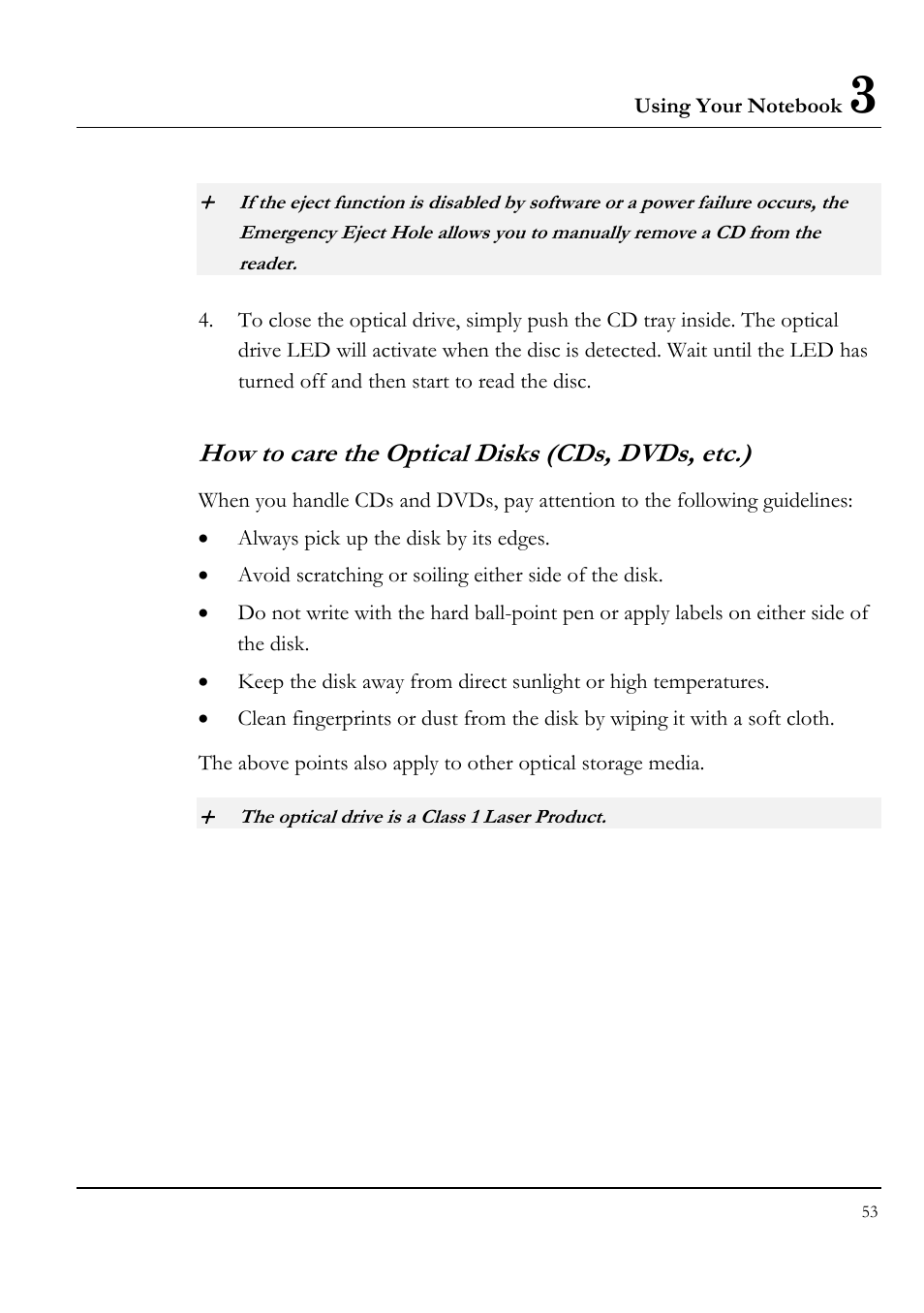 How to care the optical disks (cds, dvds, etc.) | Everex VA4103 User Manual | Page 53 / 140