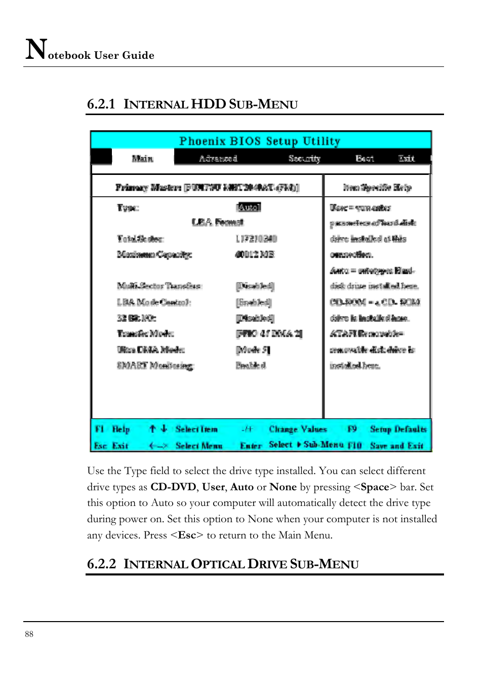 1 internal hdd sub-menu, 2 internal optical drive sub-menu | Everex VA4103 User Manual | Page 88 / 140